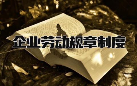 企业劳动规章制度范本 企业劳动规章制度示范